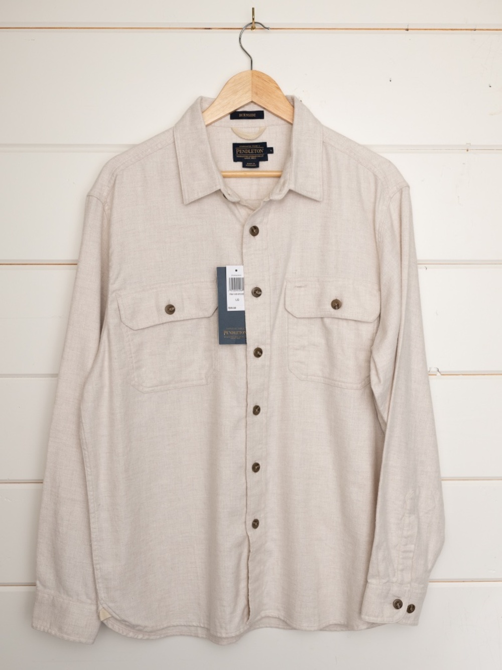 Pendleton Burnside Double Brushed Flannel Shirt L NWT Natural Heather